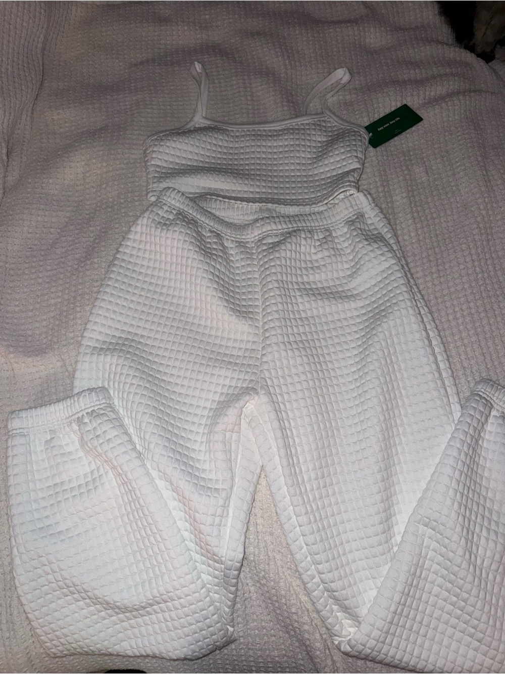 SHEIN White Quilted Tank Jumpsuit with Elastic Waist